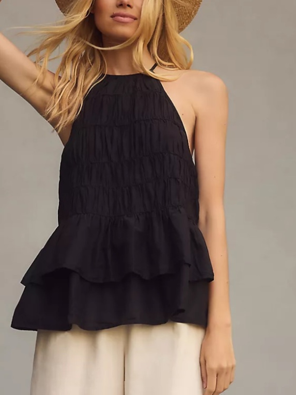Pilcro Smocked Sleeveless babydoll ruffle Top boho witchy western summer casual